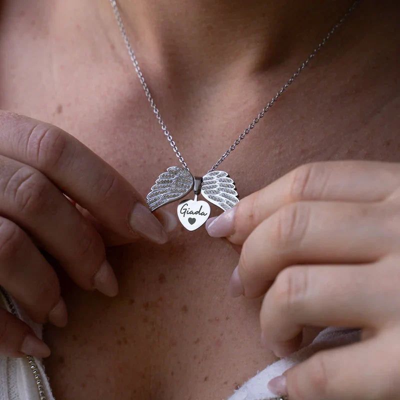 Eternal Guardian-Angel Wings Memorial Necklace with Hidden Name
