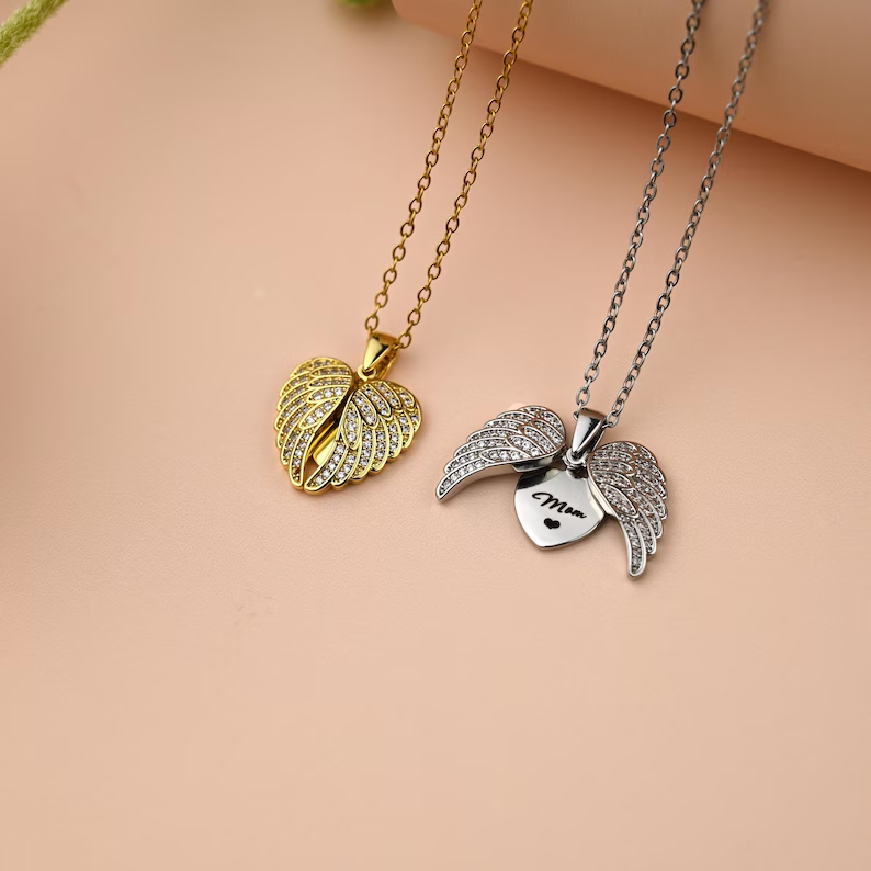 Eternal Guardian-Angel Wings Memorial Necklace with Hidden Name