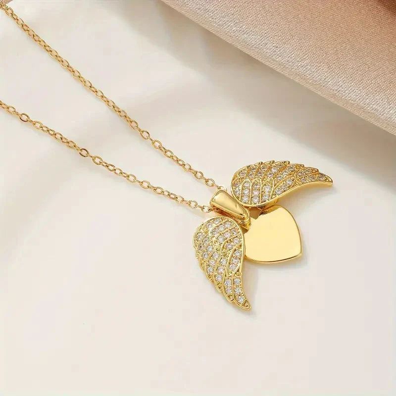Eternal Guardian-Angel Wings Memorial Necklace with Hidden Name