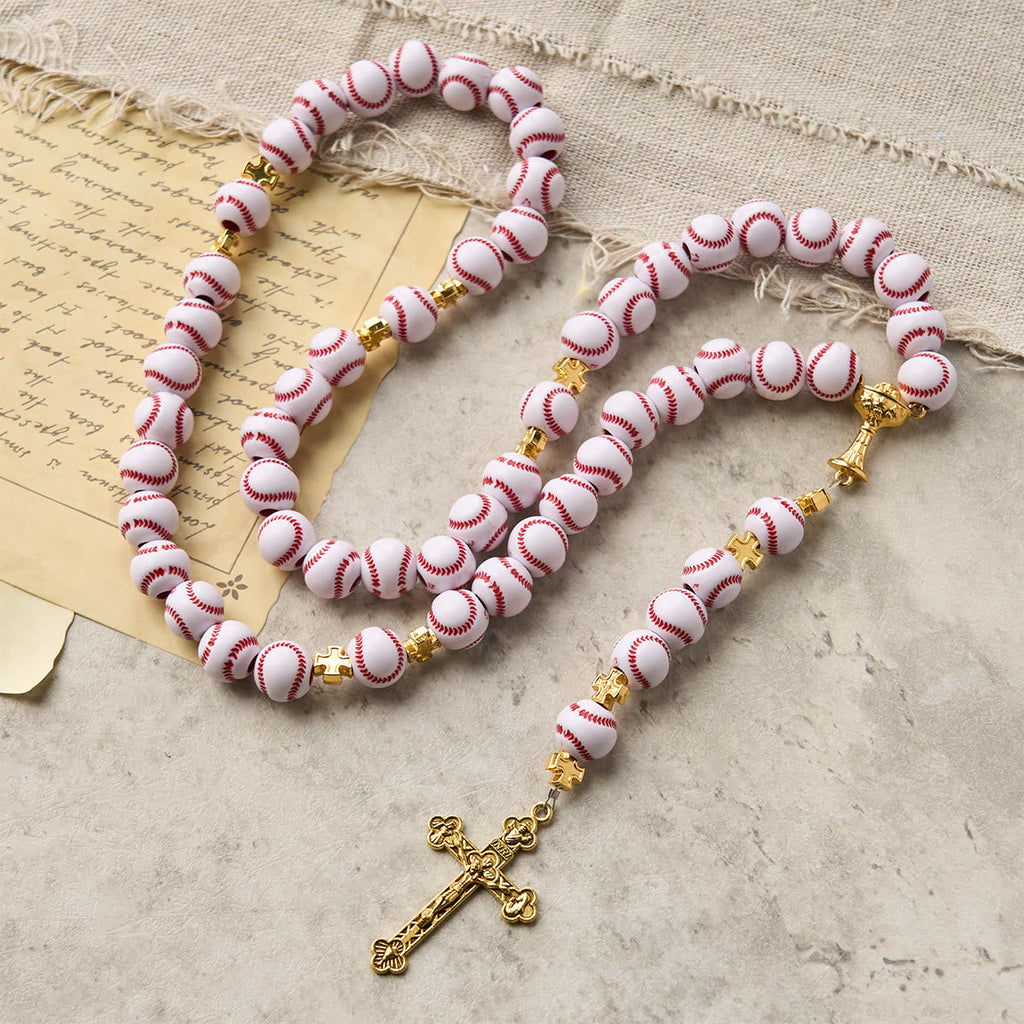 Christianartworkshop Blessed Miniature Baseball Beads Rosary with Golden Holy Chalice & Crucifix: Merge Faith and Sport - image 7