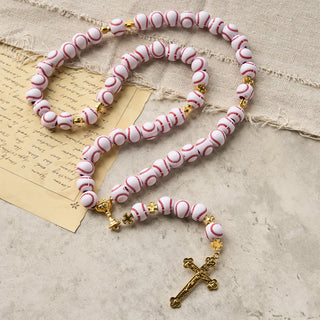 Christianartworkshop Blessed Miniature Baseball Beads Rosary with Golden Holy Chalice & Crucifix: Merge Faith and Sport - White - image 0