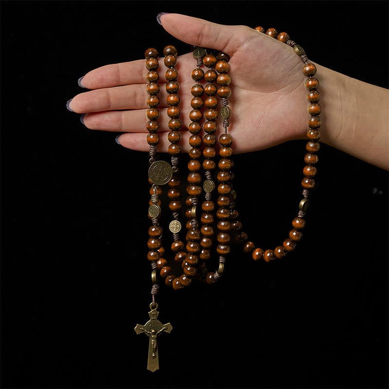 Christianartworkshop 15/20 Decade Olive Wood Rosary with St. Benedict, Crucifix & Waist Chain Design—Divine Devotion in Dual Use - image 14