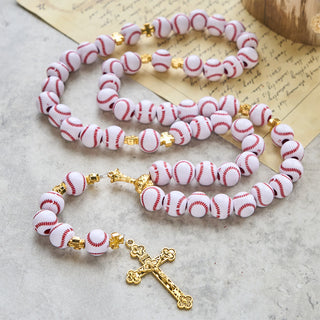 Christianartworkshop Blessed Miniature Baseball Beads Rosary with Golden Holy Chalice & Crucifix: Merge Faith and Sport - image 4