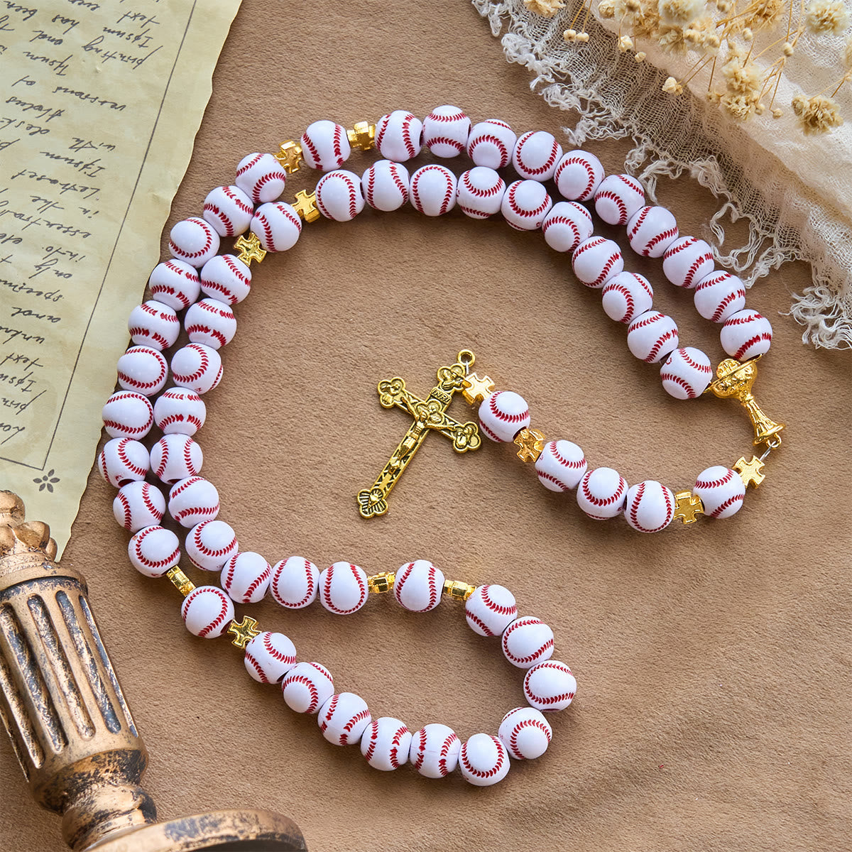 Christianartworkshop Blessed Miniature Baseball Beads Rosary with Golden Holy Chalice & Crucifix: Merge Faith and Sport - image 5