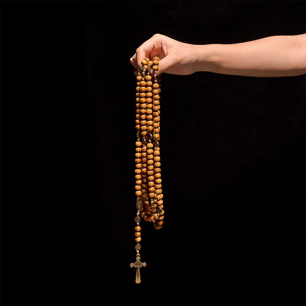 Christianartworkshop 15/20 Decade Olive Wood Rosary with St. Benedict, Crucifix & Waist Chain Design—Divine Devotion in Dual Use - image 22