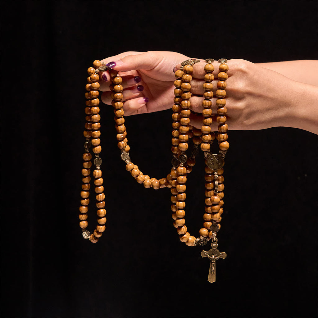 Christianartworkshop 15/20 Decade Olive Wood Rosary with St. Benedict, Crucifix & Waist Chain Design—Divine Devotion in Dual Use - image 18