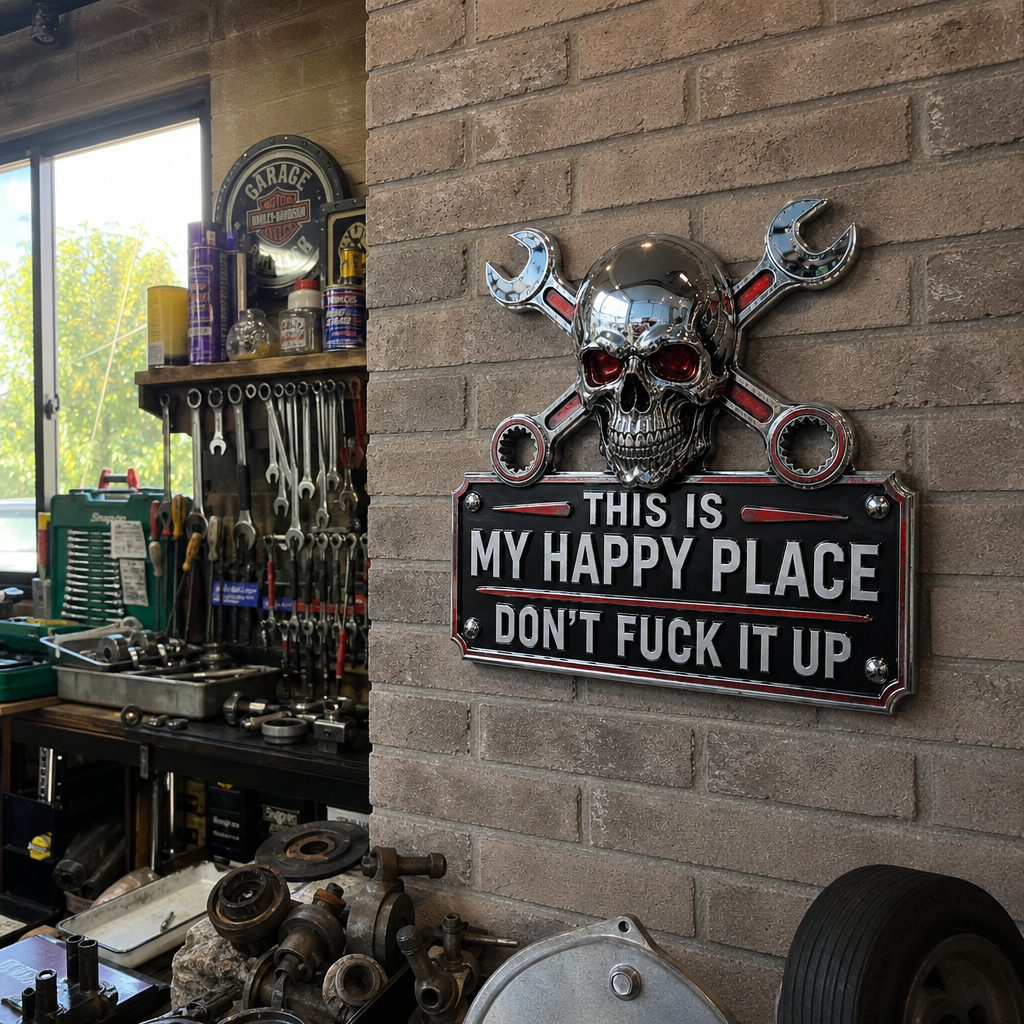 "This Is My Happy Place" Garage Wall Sign