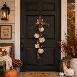 HarvestGlow – Rustic White Pumpkin Hanging Swag
