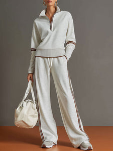 UrbanPulse - Grey-White Half-Zip Tracksuit