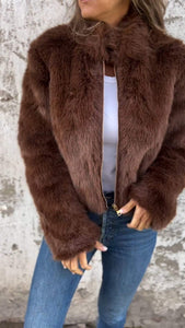 FurEase – Women’s High Collar Fur Casual Jacket