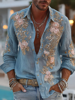 VintageBloom – Retro Floral Linen Shirt for Men