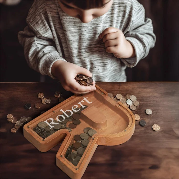 Wooden Custom Letter Piggy Bank For Kids marnetic