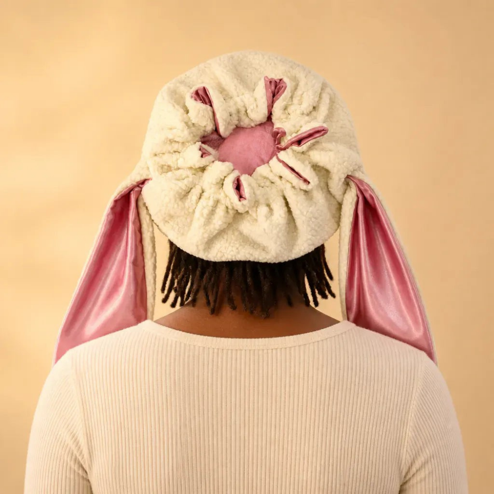 BunnyBonnet – Satin-Lined Sherpa Hair Protection Hood