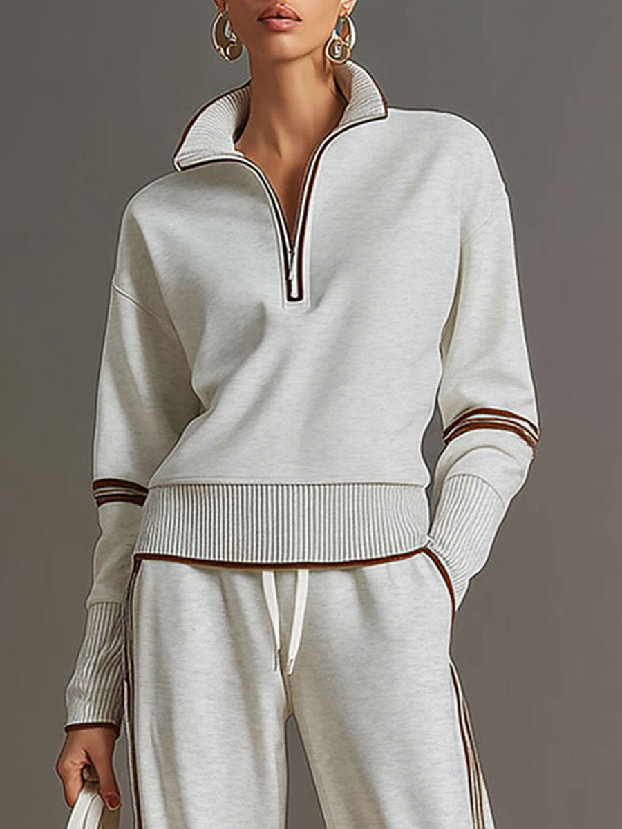 UrbanPulse - Grey-White Half-Zip Tracksuit