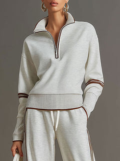 UrbanPulse - Grey-White Half-Zip Tracksuit