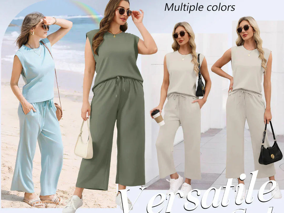 EffortlessEase - Sleeveless Top & Wide-Leg Pants Set