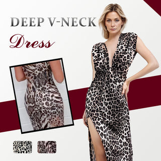 Selina - Sleek Leopard V‑Neck Dress – Timeless & Bold