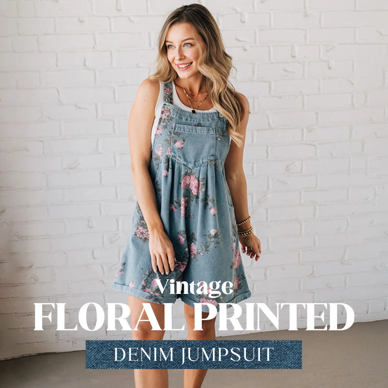 RetroBloom – Vintage Floral Denim Jumpsuit