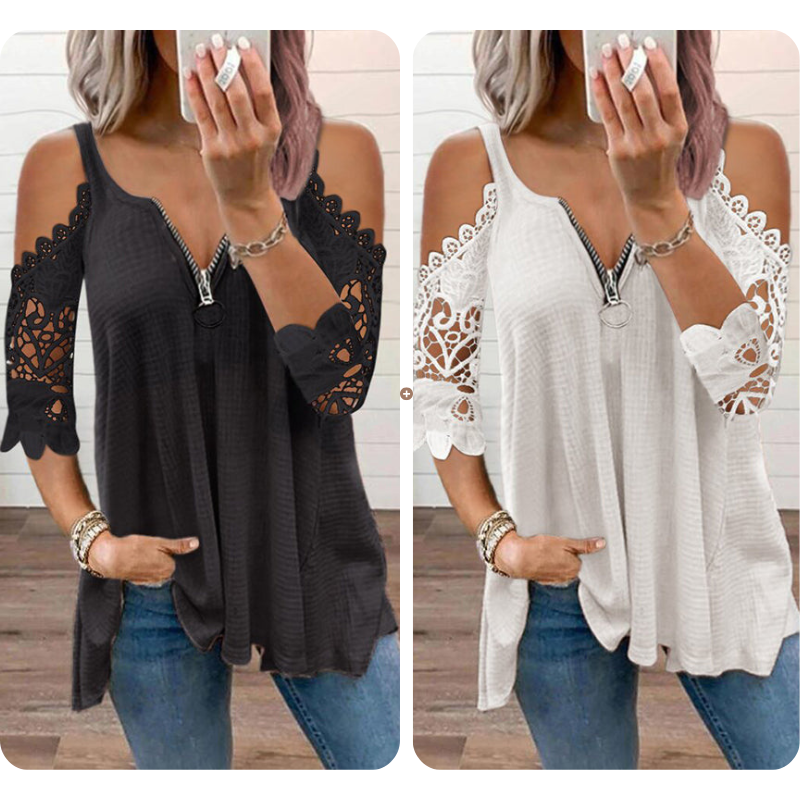 GraceVibe – Elegant Zipper Cold Shoulder Top