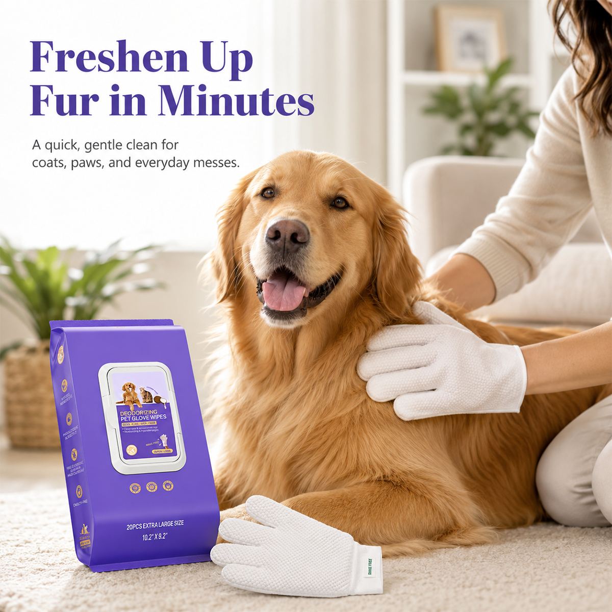 PawFresh – Deodorizing Glove Wipes for Dogs & Cats