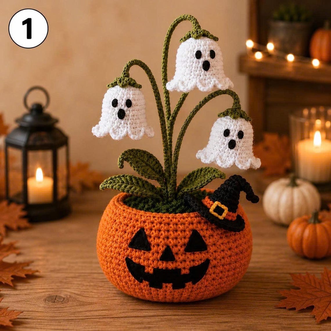 WitchyBloom – Crochet Halloween Pumpkin Flower Décor