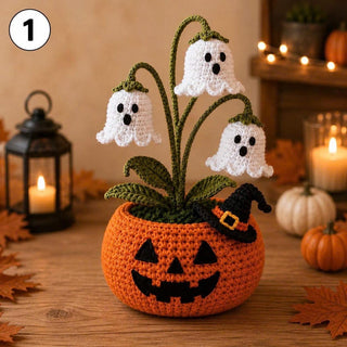 WitchyBloom – Crochet Halloween Pumpkin Flower Décor