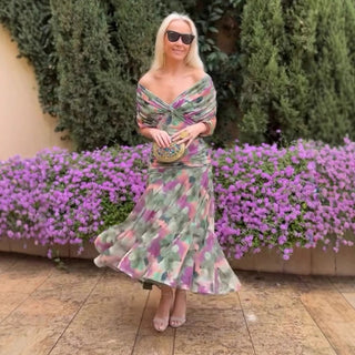 ChicPetal – Women's Printed Off-Shoulder V-Neck Dress