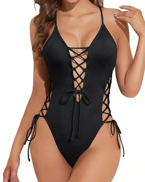 CurveSculpt – Sexy Lace Up One Piece Swimsuit