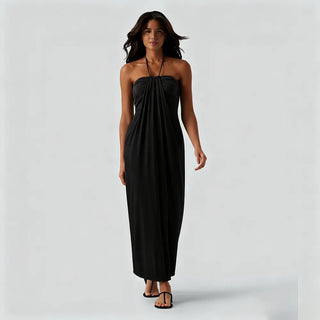 HalterTie – Elegant Back Maxi Dress with Pockets