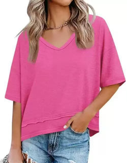Womens Summer V Neck T Shirts Casual Short Sleeve Flowy Tops Cute Loose Fit Basic Tees Summervibes