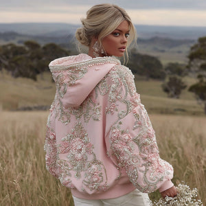 BloomCharm – Pink Floral Embroidered Cozy Hoodie