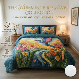 SerenityNest – Luxury Floral Hummingbird Quilt Set
