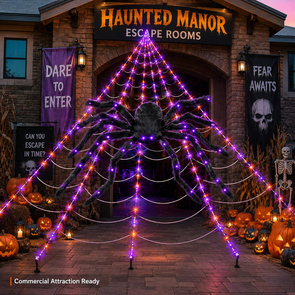 SpookGlow – Giant Purple LED Spider Web Lights