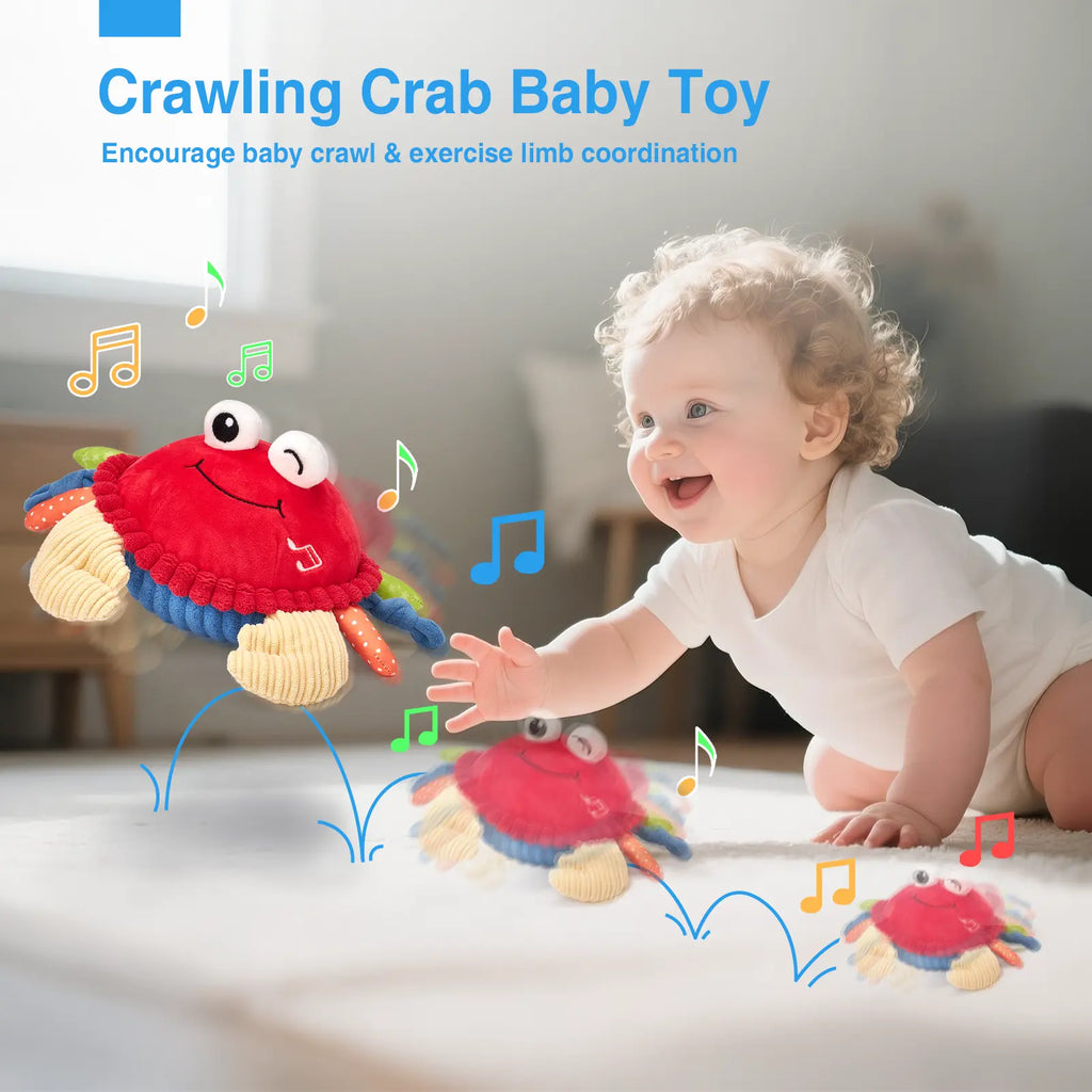 Musical Crab Plush Toy - 48 Songs & Repeat What You Say - Crawling Musical Dancing Walking Bouncing Moving Bouncing Talking Learning Crab-Sensory Toddler Toys for Birthday Tummy Time Toy 0-3 Months/6-12 Months,Mothersdaygift/newborngift