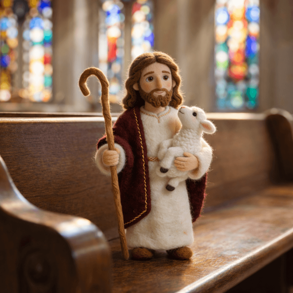 ✝️ Jesus & Lamb: Hand-Felted Christian Figurine – A Meaningful Gift for Someone You Love