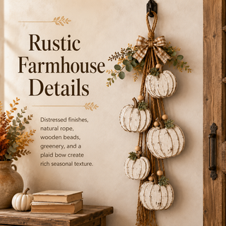 HarvestGlow – Rustic White Pumpkin Hanging Swag