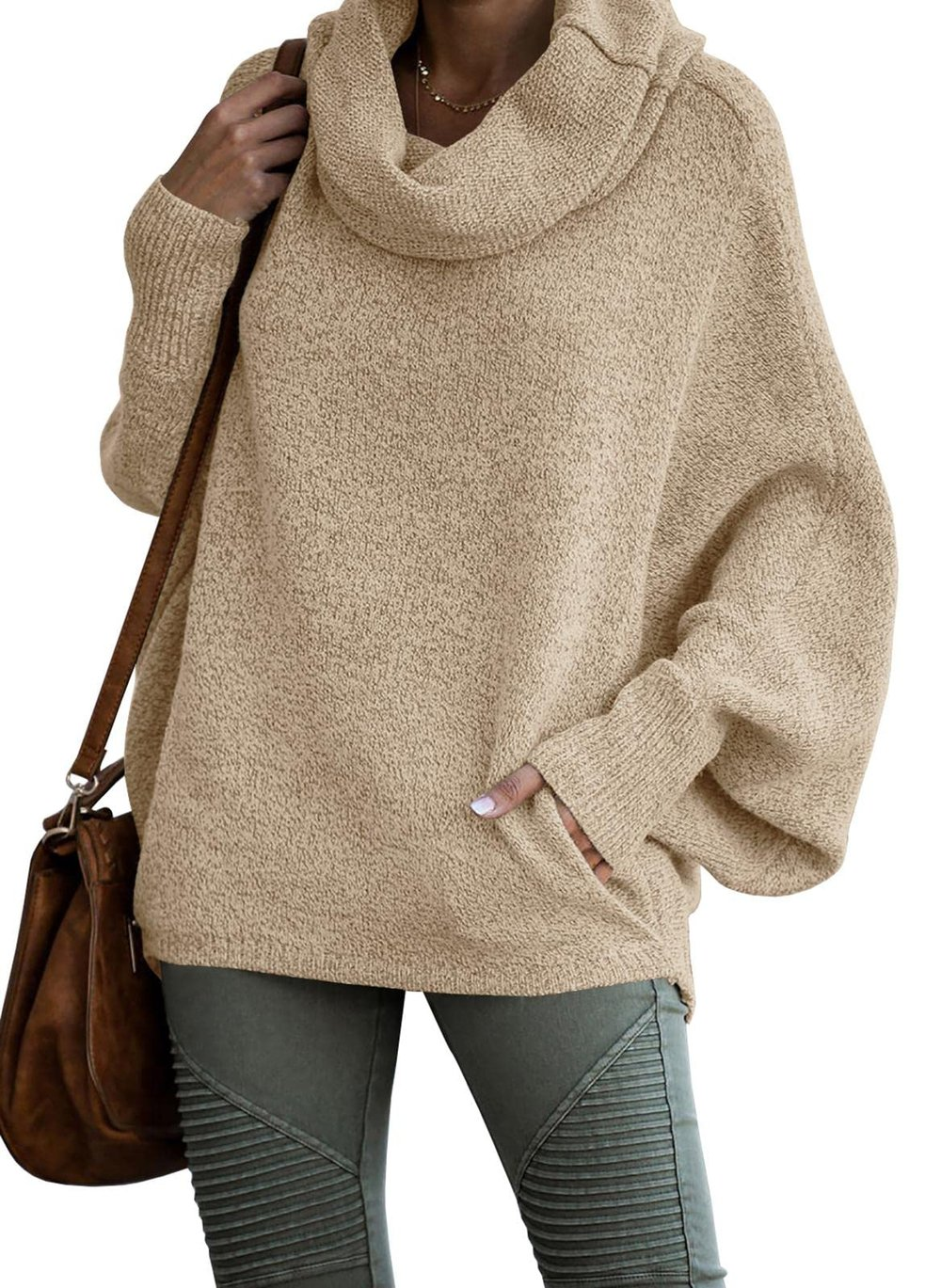 SnuggleNest - Women's Soft Cowl Neck Pocket Sweater