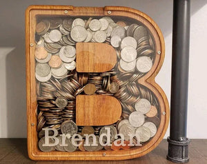 Wooden Custom Letter Piggy Bank For Kids marnetic