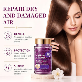 Hair Vitamin Capsules Infused with Violet Vitamins & Argan Oil for Color-Treated & Permed Hair Smooths Frizz Restores Silkiness & Shine 40 Capsules.