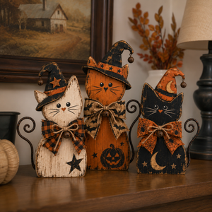 Vintage Halloween Witch Cat Decor Set