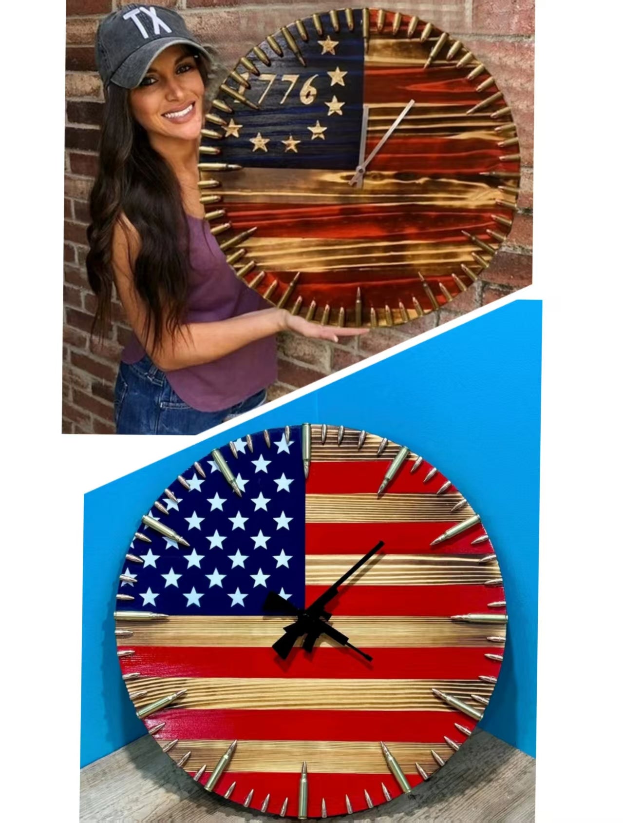 🔥Handmade Patriotic American Flag Clock🎁BUY 2 FREE SHIPPING