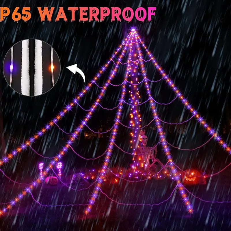 SpookGlow – Giant Purple LED Spider Web Lights