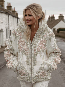 VintageWhisper – Embroidered Zip-Up Hoodie