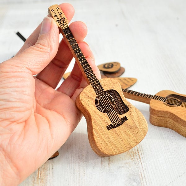 Wooden Guitar Pick Box With Stand