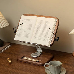 RotateLift™ Black Walnut Aluminum Alloy Book and Laptop Stand marnetic