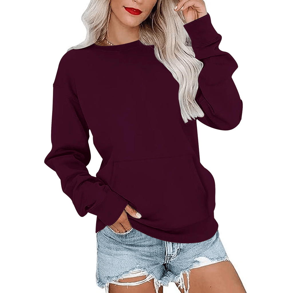 AUSELILY Women's Crewneck Hoodless Sweatshirt With Kangaroo Pocket Fleece Longsleeve Oversized Casual Style Shirt Lightweight Pullover 2026