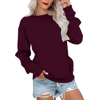 AUSELILY Women's Crewneck Hoodless Sweatshirt With Kangaroo Pocket Fleece Longsleeve Oversized Casual Style Shirt Lightweight Pullover 2026