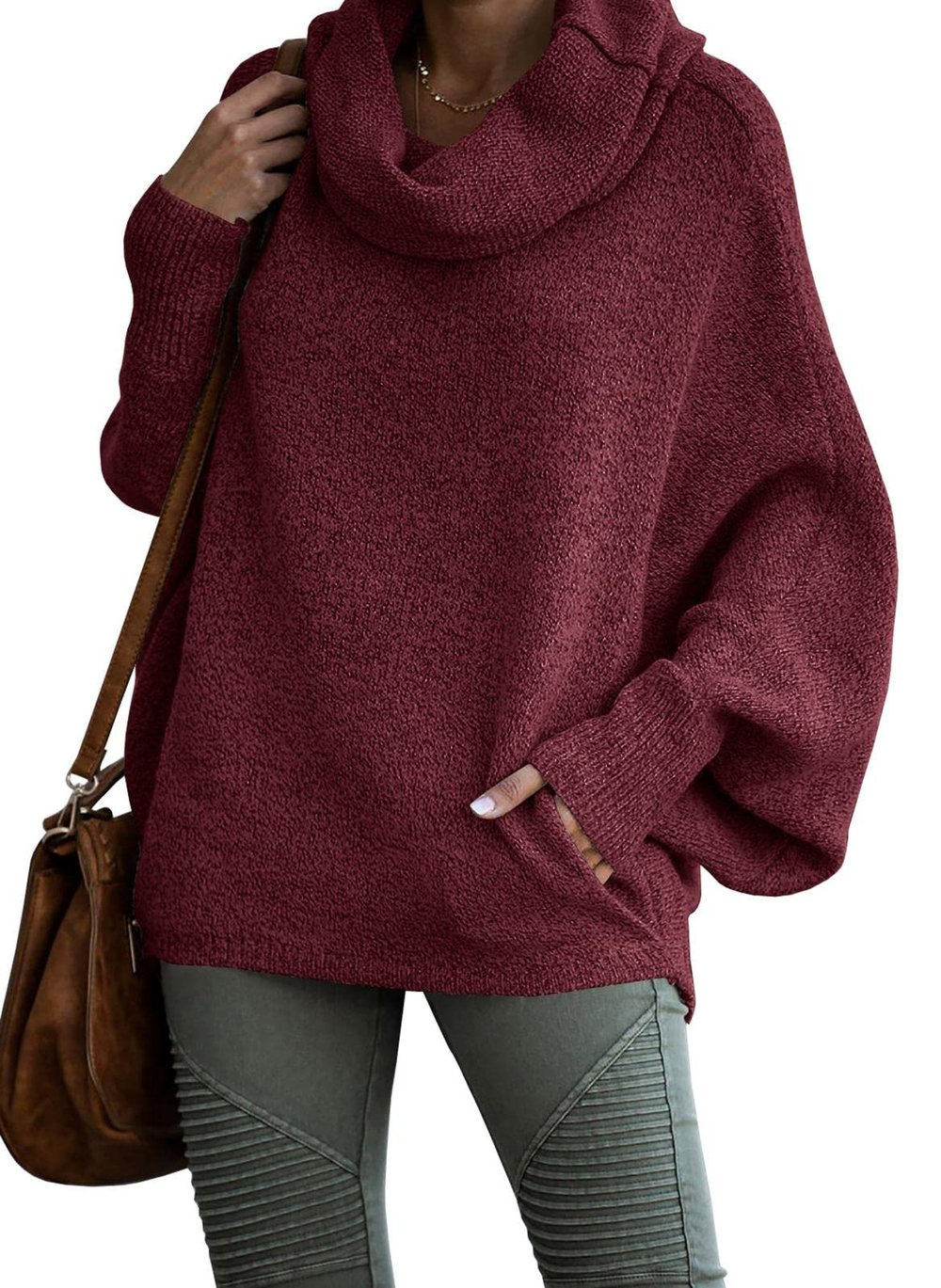 SnuggleNest - Women's Soft Cowl Neck Pocket Sweater