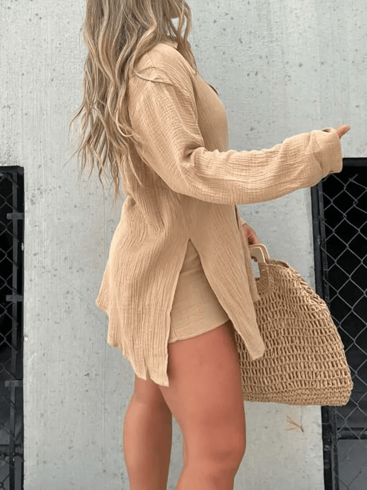 BreezeMuse - Boho Button-Down Dress for Effortless Style