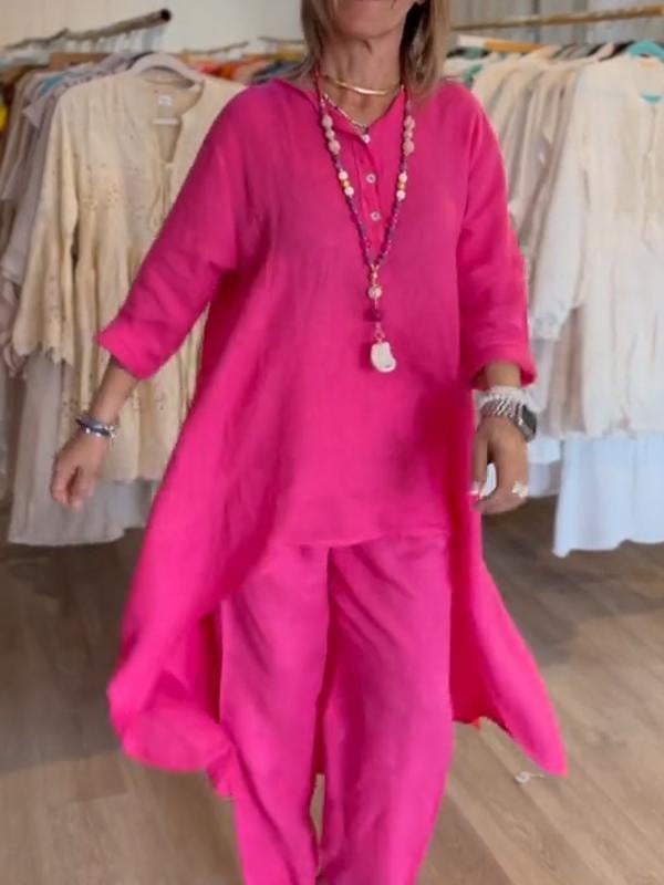 BreezyChic - Solid Color Linen Suit